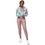 Women’s cropped windbreaker Rose Pink Flower Pattern Summer Rose Women's Cropped Windbreaker Jacket