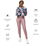 Women’s cropped windbreaker Rose seamless pattern with watercolor on blue Summer Rose Women's Cropped Windbreaker Jacket