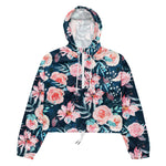 Women’s cropped windbreaker Rose seamless pattern with watercolor on blue Summer Rose Women's Cropped Windbreaker Jacket