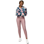 Women’s cropped windbreaker Rose seamless pattern with watercolor on blue Summer Rose Women's Cropped Windbreaker Jacket
