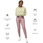 Women’s cropped windbreaker Rose Yellow and Blue Watercolor Pattern Flower Summer Rose Women's Cropped Windbreaker Jacket