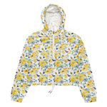 Women’s cropped windbreaker Rose Yellow and Blue Watercolor Pattern Flower Summer Rose Women's Cropped Windbreaker Jacket