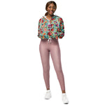Women’s cropped windbreaker Rose Red Pink Orange and Violet Vintage flowers Summer Rose Women's Cropped Windbreaker Jacket