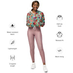 Women’s cropped windbreaker Rose Red Pink Orange and Violet Vintage flowers Summer Rose Women's Cropped Windbreaker Jacket