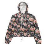 Women’s cropped windbreaker Roses Vintage Flower pattern on navy Summer Rose Women's Cropped Windbreaker Jacket