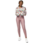 Women’s cropped windbreaker Roses, peony with leaves and chamomile with cornflowers Summer Rose Women's Cropped Windbreaker Jacket
