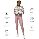 Women’s cropped windbreaker Roses, peony with leaves and chamomile with cornflowers Summer Rose Women's Cropped Windbreaker Jacket