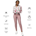 Women’s cropped windbreaker Scatter Pink Roses Pattern Summer Rose Women's Cropped Windbreaker Jacket