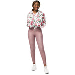 Women’s cropped windbreaker Scatter Pink Roses Pattern Summer Rose Women's Cropped Windbreaker Jacket