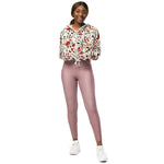 Women’s cropped windbreaker Seamless floral pattern with birds Summer Rose Women's Cropped Windbreaker Jacket