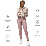 Women’s cropped windbreaker Seamless floral pattern with birds Summer Rose Women's Cropped Windbreaker Jacket