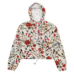 Women’s cropped windbreaker Seamless floral pattern with birds Summer Rose Women's Cropped Windbreaker Jacket