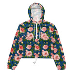 Women’s cropped windbreaker Seamless Pattern Blue with Roses Pink Flowers Summer Rose Women's Cropped Windbreaker Jacket