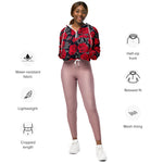 Women’s cropped windbreaker Seamless pattern Red Rose Flowers Vintage Summer Rose Women's Cropped Windbreaker Jacket