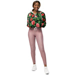Women’s cropped windbreaker Seamless pattern with Red Roses Flowers Summer Rose Women's Cropped Windbreaker Jacket