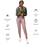 Women’s cropped windbreaker Seamless pattern with Red Roses Flowers Summer Rose Women's Cropped Windbreaker Jacket