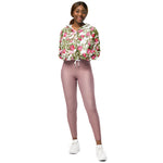 Women’s cropped windbreaker Seamless Watercolor Flowers Pink Roses Summer Rose Women's Cropped Windbreaker Jacket