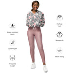 Women’s cropped windbreaker Spring Flowers and Leaves Watercolor Summer Rose Women's Cropped Windbreaker Jacket