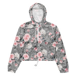 Women’s cropped windbreaker Spring Flowers and Leaves Watercolor Summer Rose Women's Cropped Windbreaker Jacket