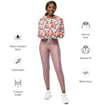 Women’s cropped windbreaker Summer Flower Pink and Orange Rose Floral Summer Rose Women's Cropped Windbreaker Jacket