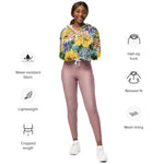 Women’s cropped windbreaker Trendy Yellow & Green Floral GirlySummer Rose Women's Cropped Windbreaker Jacket