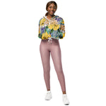 Women’s cropped windbreaker Trendy Yellow & Green Floral GirlySummer Rose Women's Cropped Windbreaker Jacket