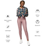 Women’s cropped windbreaker Tropical Vintage Red Hibiscus FlowerSummer Rose Women's Cropped Windbreaker Jacket