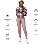 Women’s cropped windbreaker Victorian Rose Floral Pink Summer Rose Women's Cropped Windbreaker Jacket