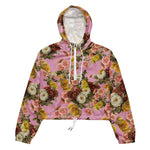 Women’s cropped windbreaker Vintage Chrysanthemum Flowers on Dusty Rose Pink Summer Rose Women's Cropped Windbreaker Jacket