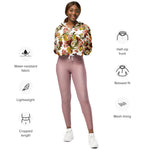 Women’s cropped windbreaker Vintage Chrysanthemum Flowers on Dusty Rose Summer Rose Women's Cropped Windbreaker Jacket
