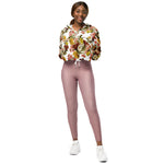 Women’s cropped windbreaker Vintage Chrysanthemum Flowers on Dusty Rose Summer Rose Women's Cropped Windbreaker Jacket
