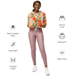 Women’s cropped windbreaker Vintage Floral Fabric Orange Rose Garden Summer Rose Women's Cropped Windbreaker Jacket