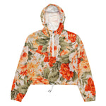 Women’s cropped windbreaker Vintage Floral Fabric Orange Rose Garden Summer Rose Women's Cropped Windbreaker Jacket