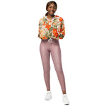 Women’s cropped windbreaker Vintage Floral Fabric Orange Rose Garden Summer Rose Women's Cropped Windbreaker Jacket