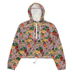 Women’s cropped windbreaker Vintage Floral pattern of yellow Roses Summer Rose Women's Cropped Windbreaker Jacket