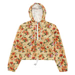 Women’s cropped windbreaker Vintage Floral pattern with Roses Watercolor Summer Rose Women's Cropped Windbreaker Jacket
