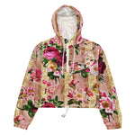 Women’s cropped windbreaker Vintage Gold Floral Pink Roses Damask Garden Summer Rose Women's Cropped Windbreaker Jacket