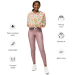 Women’s cropped windbreaker Vintage Pattern with Blooming Rose Hips and Fruits Summer Rose Women's Cropped Windbreaker Jacket