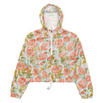 Women’s cropped windbreaker Vintage Pattern with Blooming Rose Hips and Fruits Summer Rose Women's Cropped Windbreaker Jacket