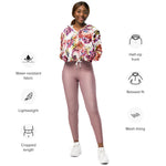 Women’s cropped windbreaker Vintage Pink Coral Elegant Roses Floral Summer Rose Women's Cropped Windbreaker Jacket