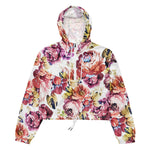 Women’s cropped windbreaker Vintage Pink Coral Elegant Roses Floral Summer Rose Women's Cropped Windbreaker Jacket