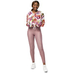 Women’s cropped windbreaker Vintage Pink Coral Elegant Roses Floral Summer Rose Women's Cropped Windbreaker Jacket