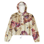 Women’s cropped windbreaker Vintage Pink Roses on Wood Summer Rose Women's Cropped Windbreaker Jacket