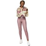 Women’s cropped windbreaker Vintage Pink Roses on Wood Summer Rose Women's Cropped Windbreaker Jacket