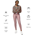 Women’s cropped windbreaker Vintage Pink Roses Pattern Summer Rose Women's Cropped Windbreaker Jacket