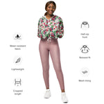 Women’s cropped windbreaker Vintage Pretty Country Garden Rose Pattern Summer Rose Women's Cropped Windbreaker Jacket