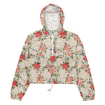 Women’s cropped windbreaker Vintage Red Rose Blue Bells Summer Rose Women's Cropped Windbreaker Jacket