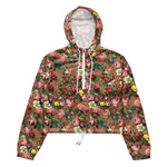 Women’s cropped windbreaker Vintage Rose Garden in Teal Summer Rose Women's Cropped Windbreaker Jacket