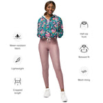 Women’s cropped windbreaker Vintage Rose pattern on Blue Summer Rose Women's Cropped Windbreaker Jacket