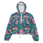 Women’s cropped windbreaker Vintage Rose pattern on Blue Summer Rose Women's Cropped Windbreaker Jacket